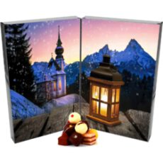 Hallingers 24 Pralinen-Adventskalender, mit/ohne Alkohol (300g) - Bergkirche (Buch-Karton) - zu Weihnachten Adventskalender