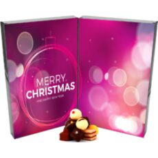 Hallingers 24 Pralinen-Adventskalender, mit/ohne Alkohol (300g) - Pinke Christbaumkugel (Buch-Karton) - zu Weihnachten Adventskalender